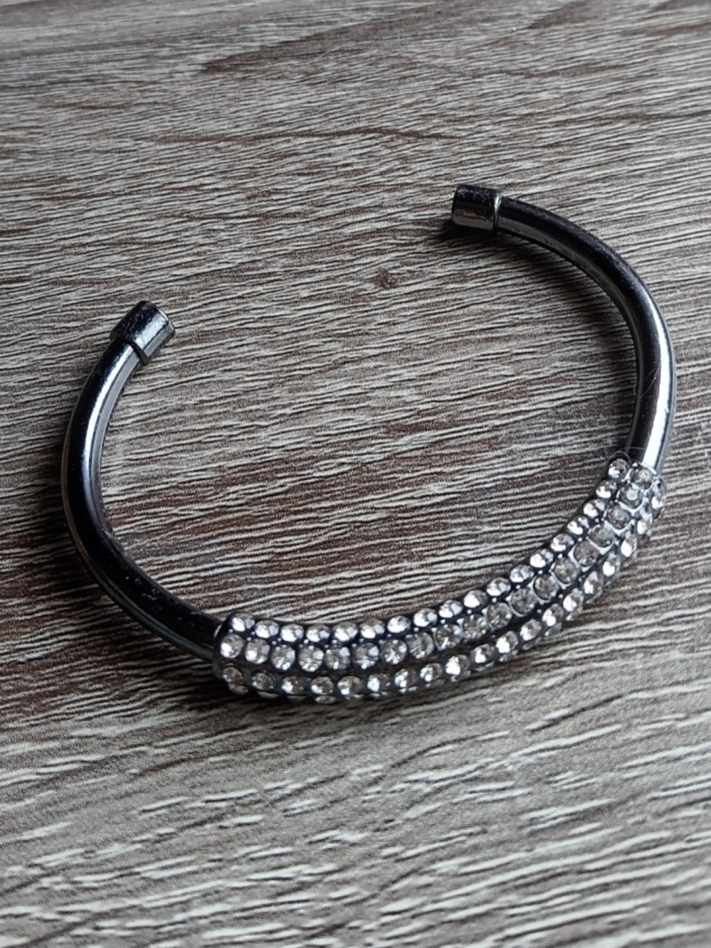 Gun Metal Cuff Bracelet With Rhinestone Crystal Accents
